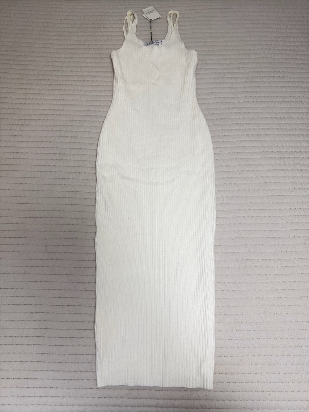 Ribbed White Maxi Dress with Scoop Neck